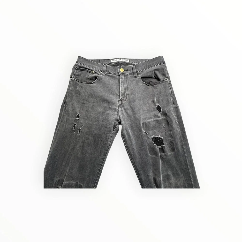 Express Jeans Pants Mens 33x32 Black Rocco Slim Fit Skinny Distressed‎ Ripped